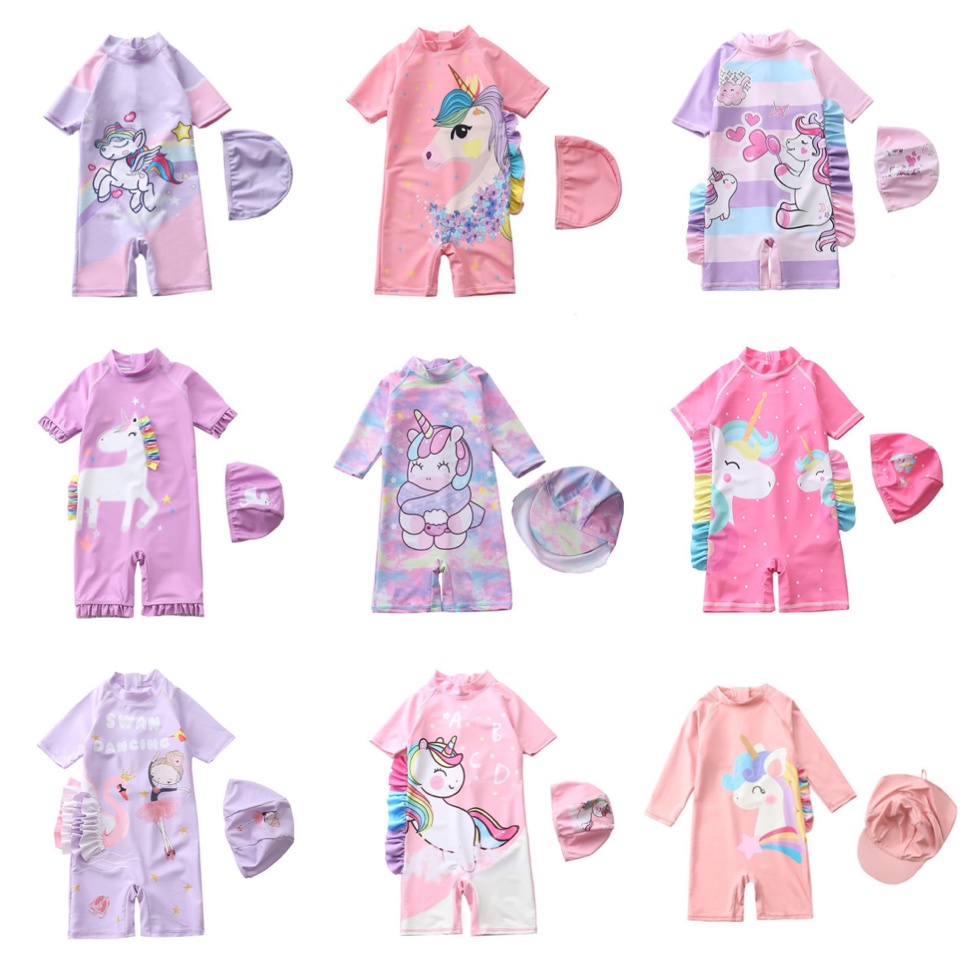 Bộ bơi liền thân khoá lưng kèm mũ nhiều màu BG 3-7y
