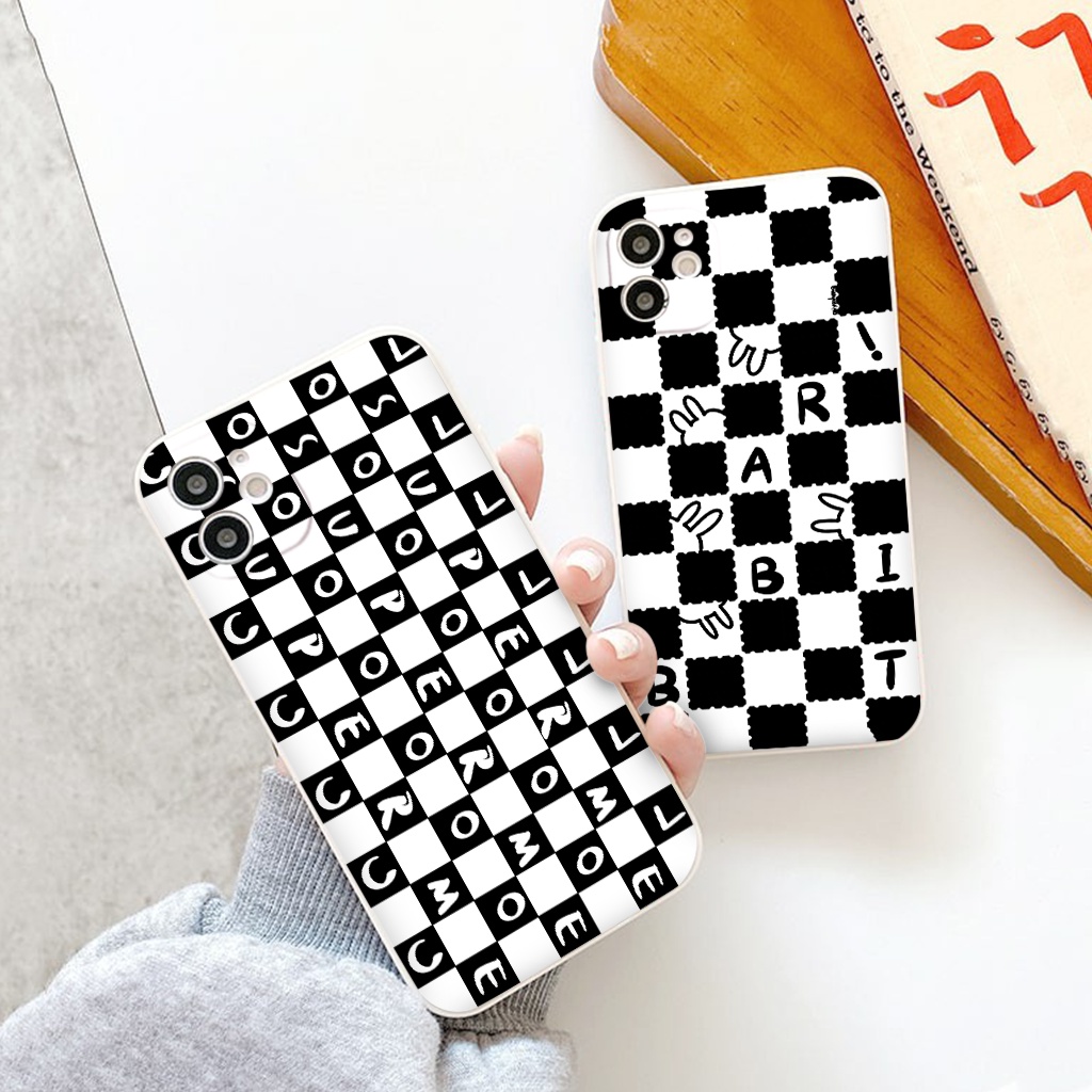 [SIÊU HOT] Ốp điện thoại iphone họa tiết caro trắng đen ốp iphone cạnh vuông cho 11 12 13 Pro Max 7 8 Plus X XS XR XSMAX