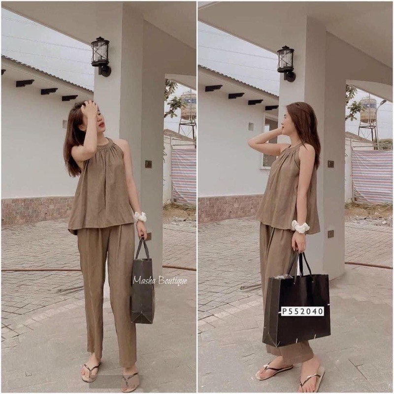 KÈM ẢNH THẬT SET ĐŨI ÁO YẾM QUẦN DÀI (2 MÀU)