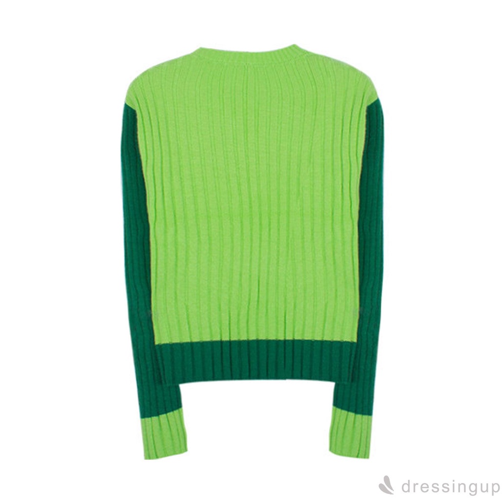 Đầm Sweater Tay Dài Cổ Tròn Dáng Rộng Phối Màu Tương Phản Thời Trang Cho Nữ