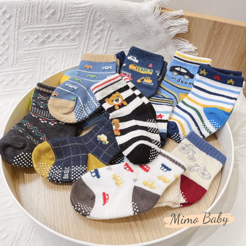 Set 12 đôi tất chống trơn trượt hình gấu, ô tô cho bé Mimo baby T17