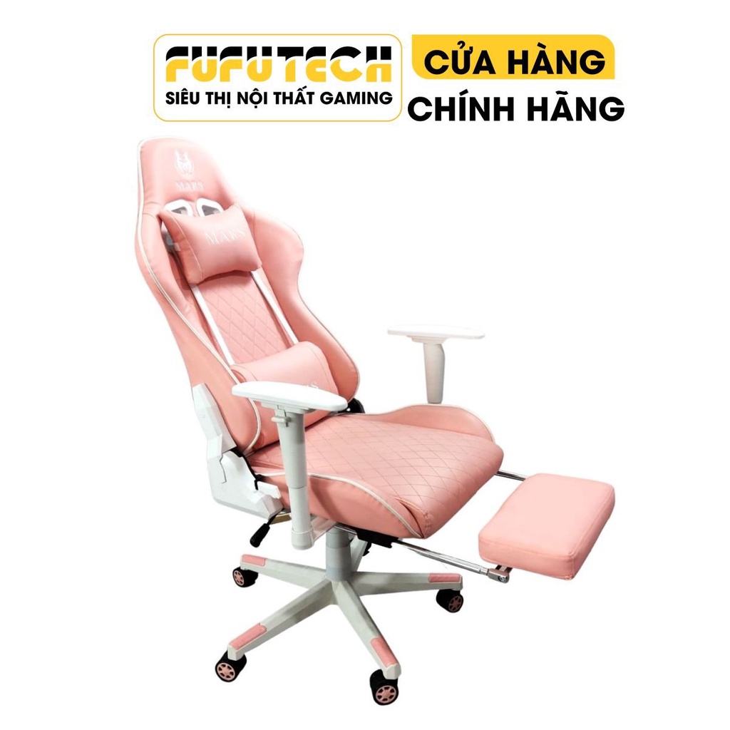 Ghế Livestream Màu Hồng FUFUTECH Mars Kèm Gác Chân Ngã 180 Độ Da Pu Căng Mịn