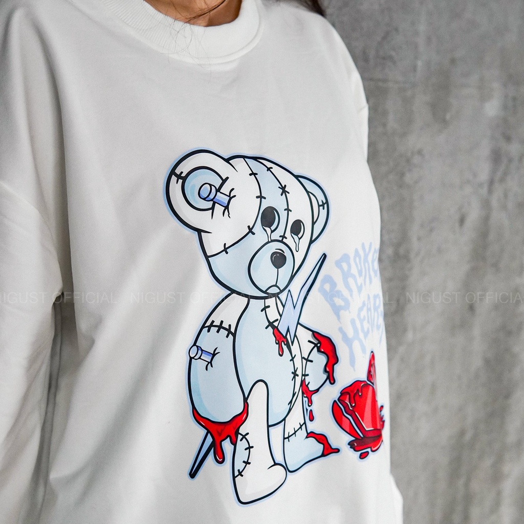 Áo sweater nam nữ local brand NIGUST Broken Heart N102 chất liệu nỉ da cá form rộng màu đen trắng Fullbox