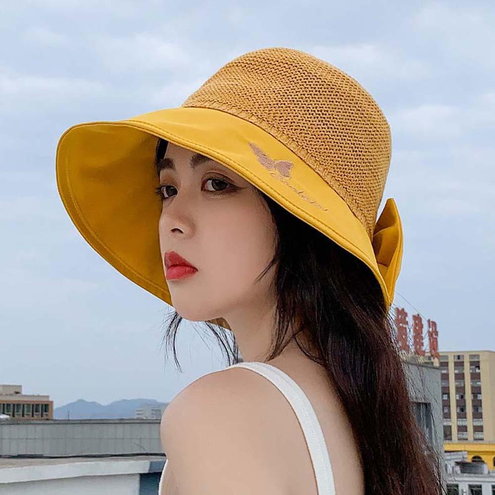Nón Bucket Chất Liệu Cotton Thoáng Khí Chống Tia Cực Tím Đính Nơ Phong Cách Hàn Quốc Cho Nữ