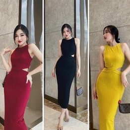 Đầm ba lỗ ôm body maxi kiểu chéo hở eo cực xinh , chất thun gân mềm mịn