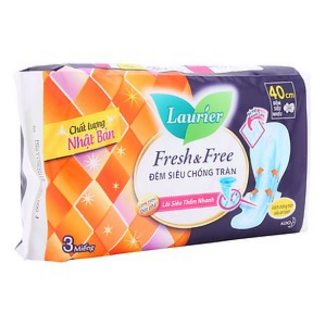 Băng vệ sinh ban đêm Laurier Fresh and Free đêm 40cm nhiều có cánh 3 miếng