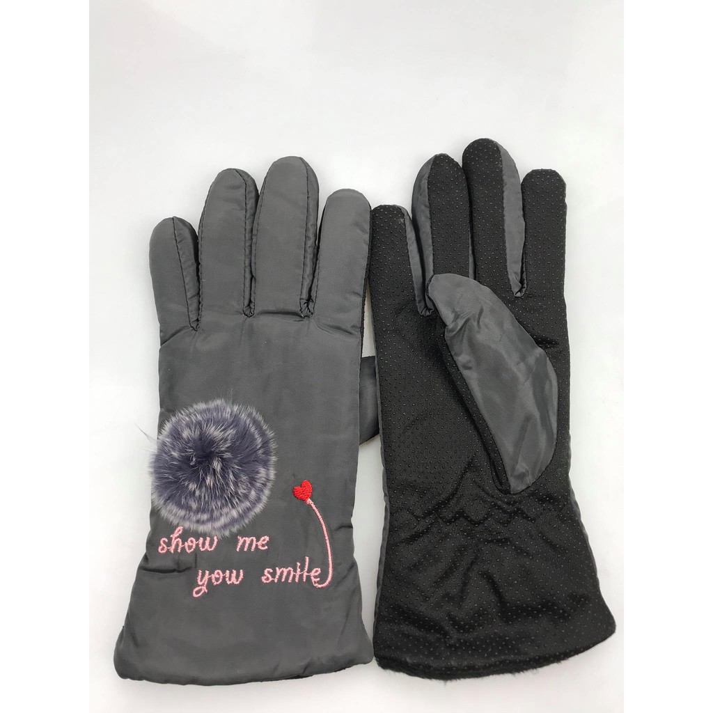 Găng tay đi xe máy lót nỉ họa tiết hình bông hoa, tất tay giữ ấm mùa đông, chống thấm nước, chống gió hiệu quả