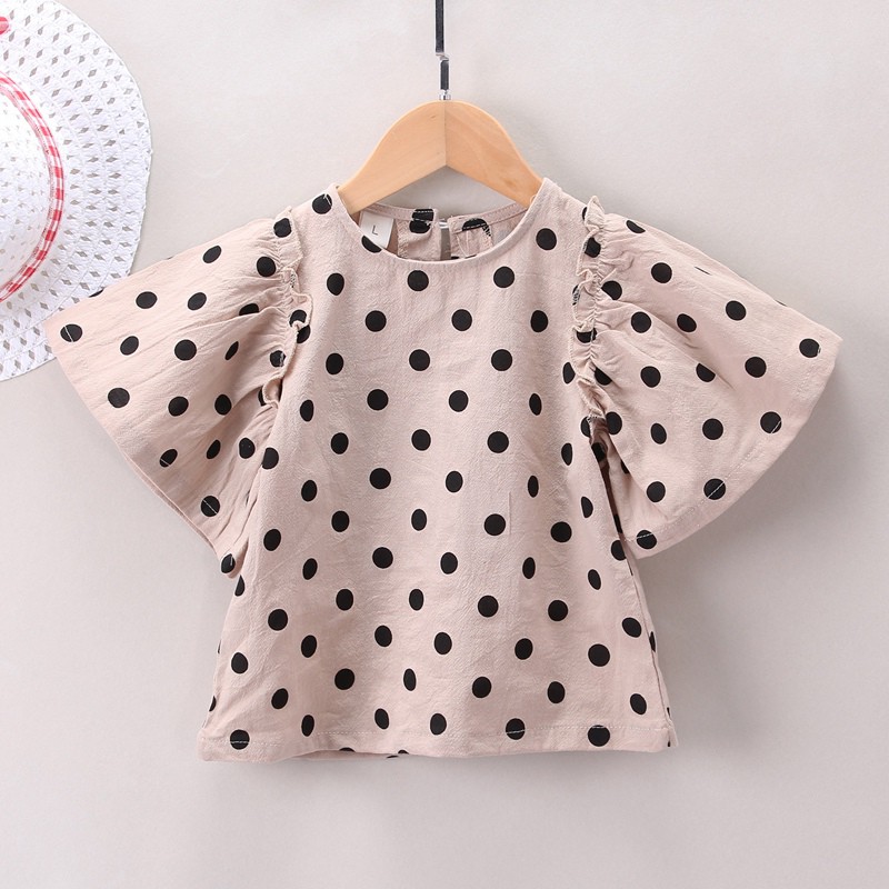 Bộ áo phối quần short chấm bi đáng yêu thời trang cho bé gái 2 ~ 6 tuổi