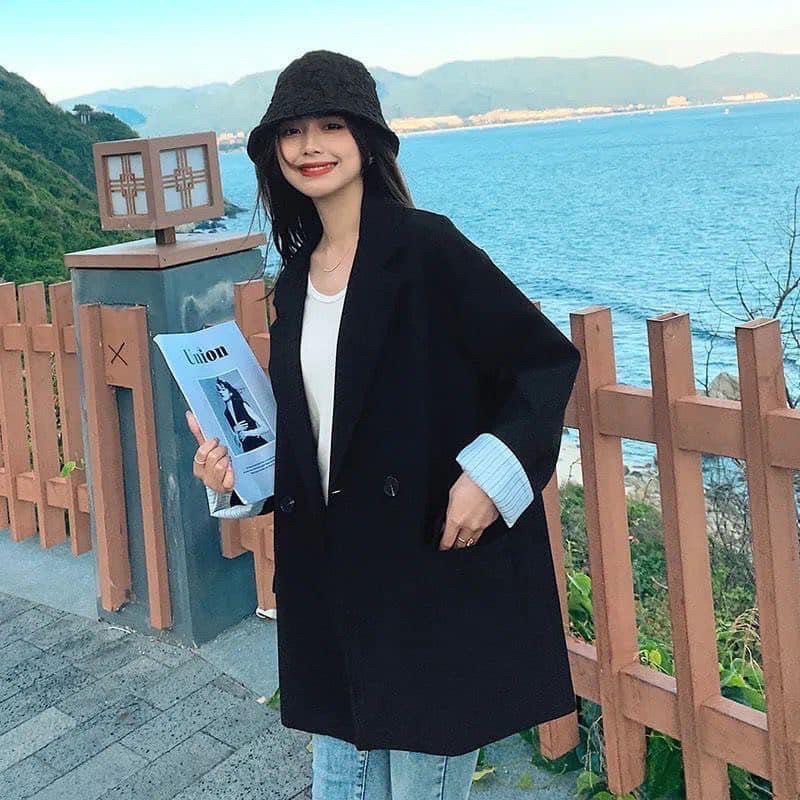 Áo blazer phong cách Ulzzang Hàn Quốc loại 1 màu be và đen dành cho nữ chất đẹp dáng vest dài tay phom rộng cá tính | BigBuy360 - bigbuy360.vn