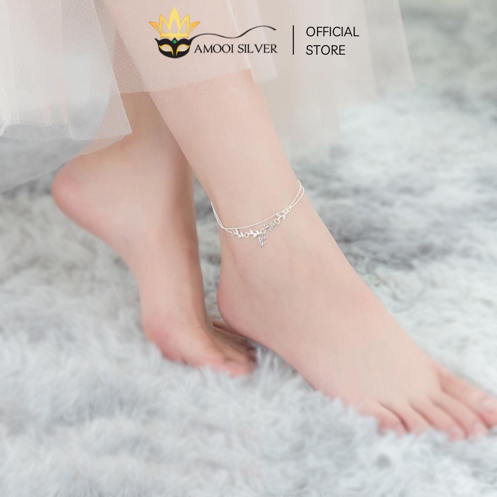 Lắc Chân Bạc S925 Dây Đôi Mẫu Hoa Văn Lá Cây Tinh Tế - Amooi Silver AC09