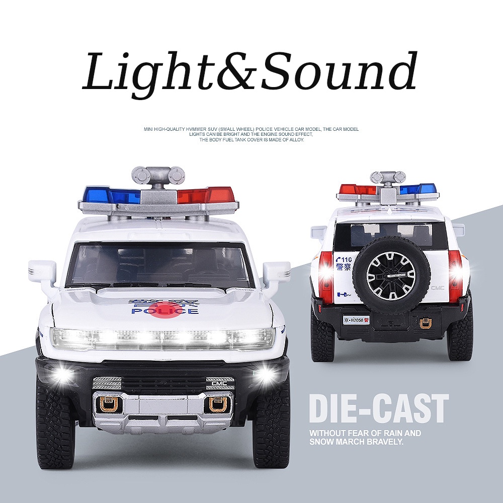 Mô Hình Xe Cảnh Sát Hummer Suv Bằng Hợp Kim Kẽm Tỷ Lệ 1 / 32 Có Đèn Và Âm Thanh Độc Đáo