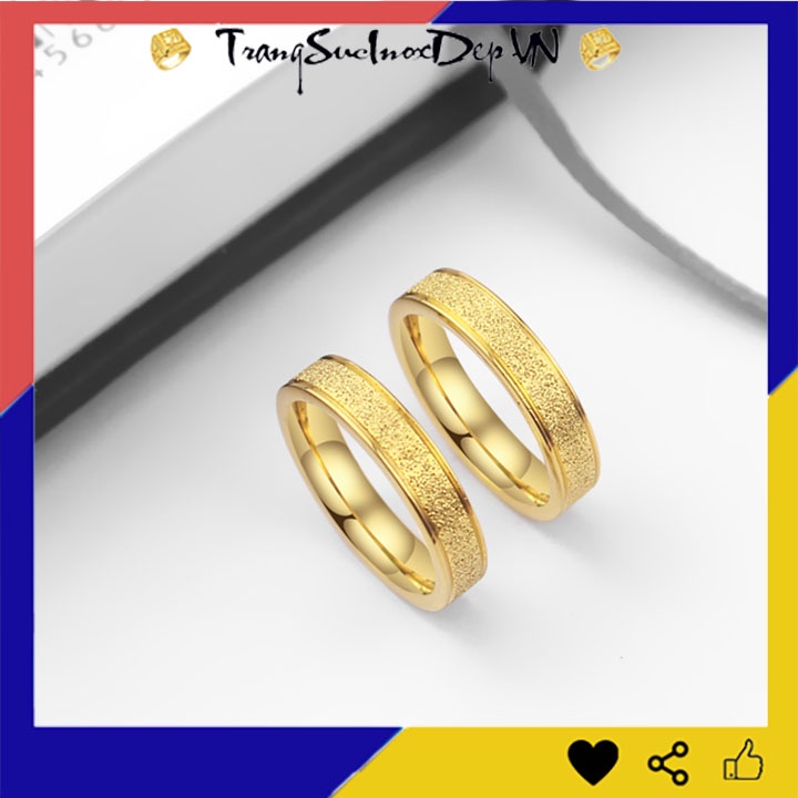 Nhẫn inox phun cát màu vàng sáng đep, không đen, hợp thời trang - Tặng hộp đựng nhẫn xinh xắn (1 chiếc)
