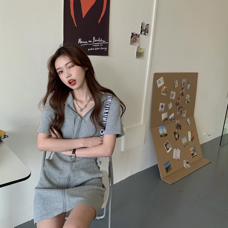 Đầm Perty khóa kéo có mũ trùm đầu thời trang Hàn Quốc đơn giản cho nữ