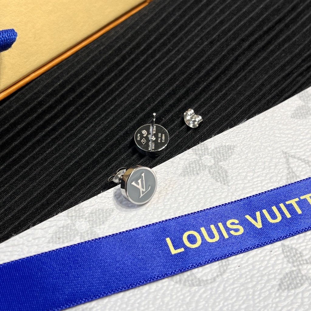 LOUIS VUITTON Khuyên Tai Tròn Bằng Thép Titan In Logo LV Thời Trang