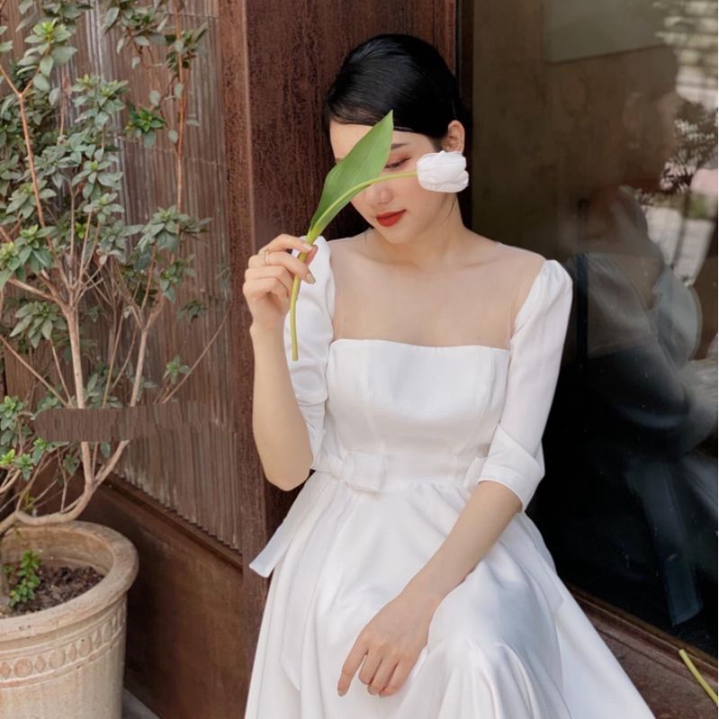 Đầm trắng xòe phối cổ lưới sang trọng Wendy Dress