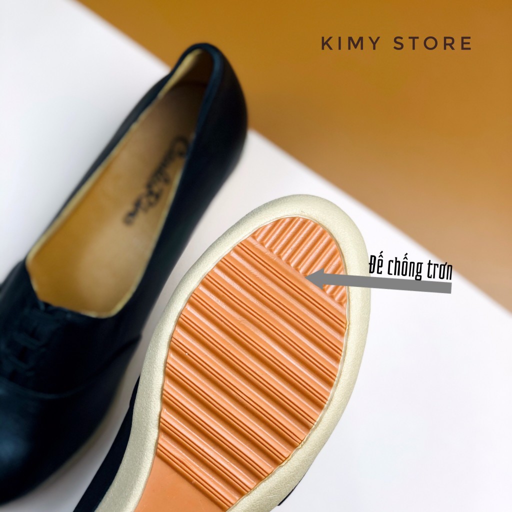 Giày đế xuồng nữ VNXK da thật, xuồng nữ da thật mũi tròn - Kimy Store