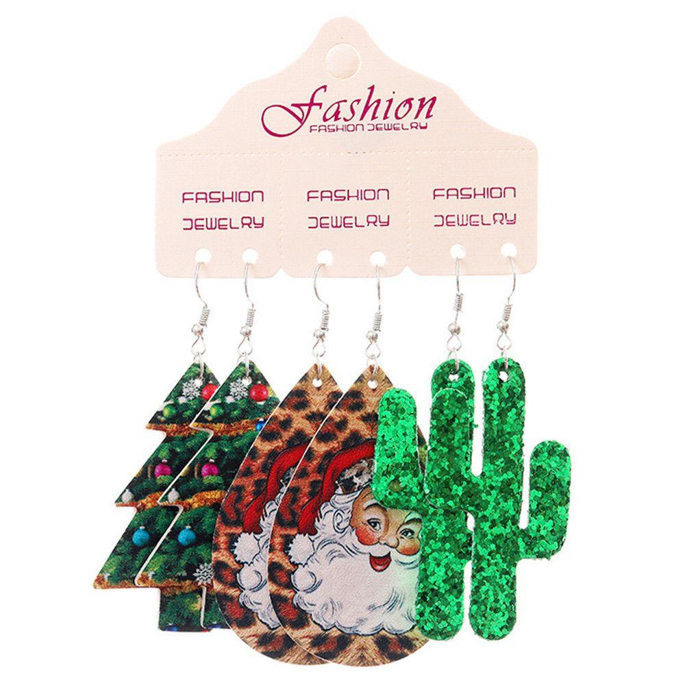 Set 3 Đôi Bông Tai Da Hình Ông Già Noel Thời Trang Giáng Sinh