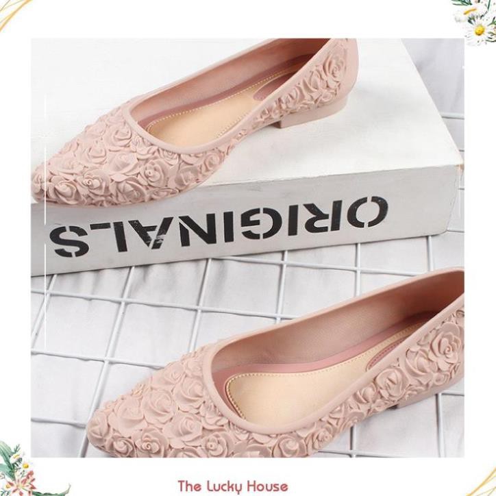 Giầy búp bê Vintage hoa hồng chịu nước siêu đẹp GN25