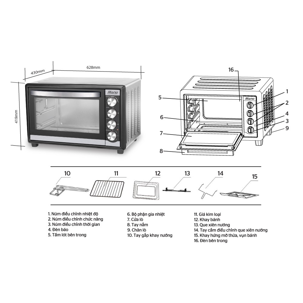 [Mã ELHADEV giảm 4% đơn 300K] Lò nướng 50L SUNHOUSE MAMA SHD4250S ( Vỏ inox )