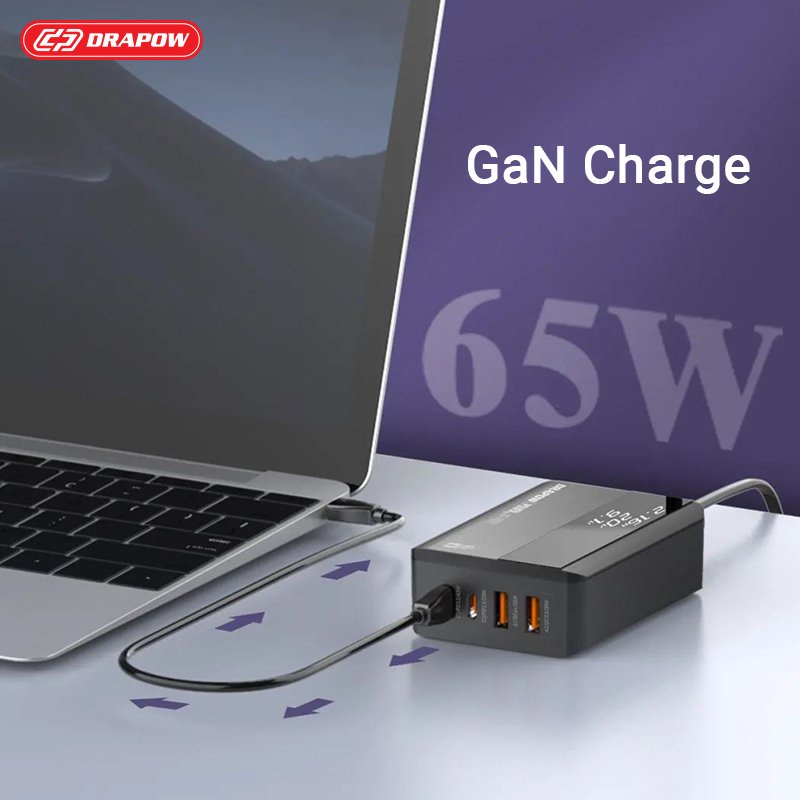 Bộ sạc nhanh 65W thông minh HB65 DRAPOW PD 65W củ sạc được cho IP Laptop PD QC PPS VOOC