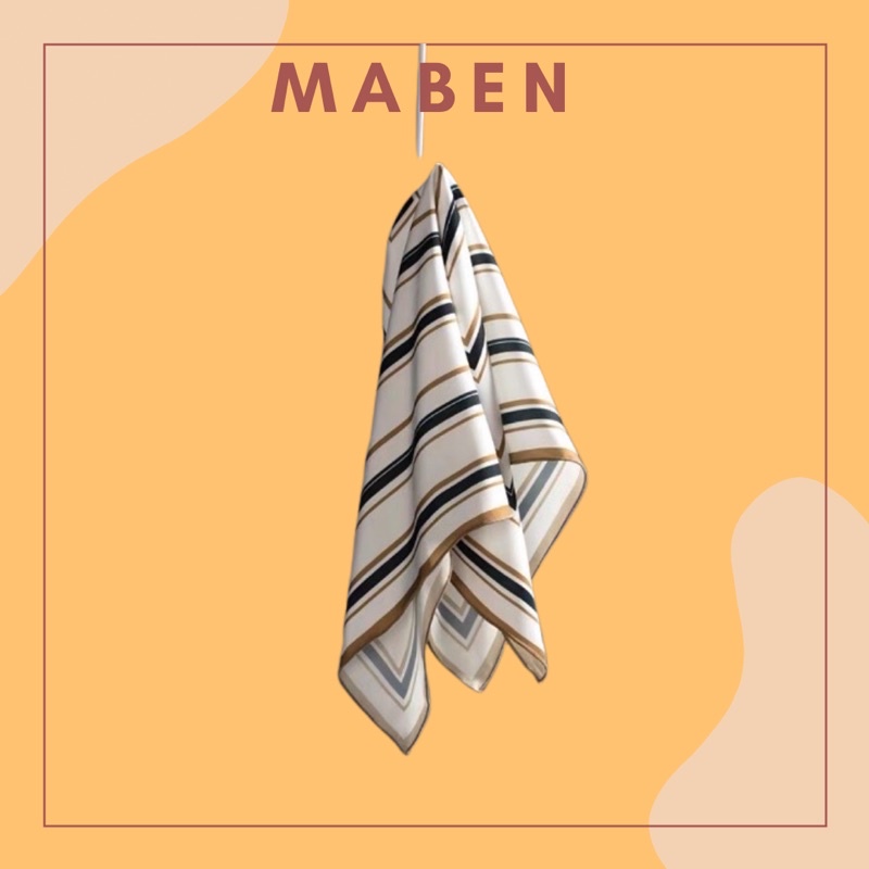 Khăn turban lụa vuông size 70x70cm in sọc đơn giản - Maben