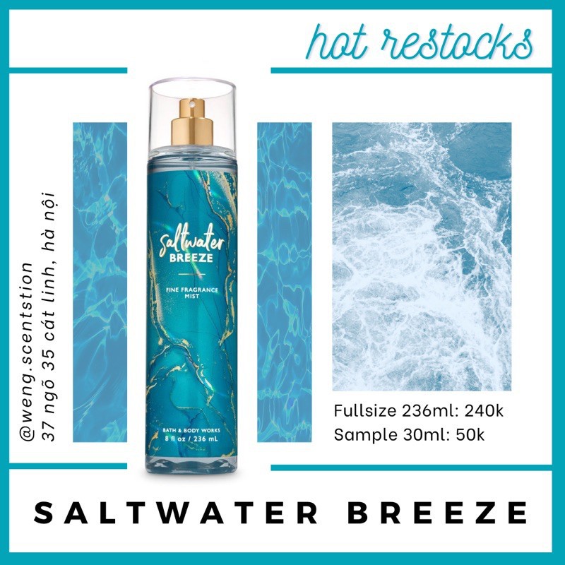 XỊT THƠM TOÀN THÂN BATH &amp; BODY WORKS SALTWATER BREEZE 236ML CHÍNH HÃNG - 7336