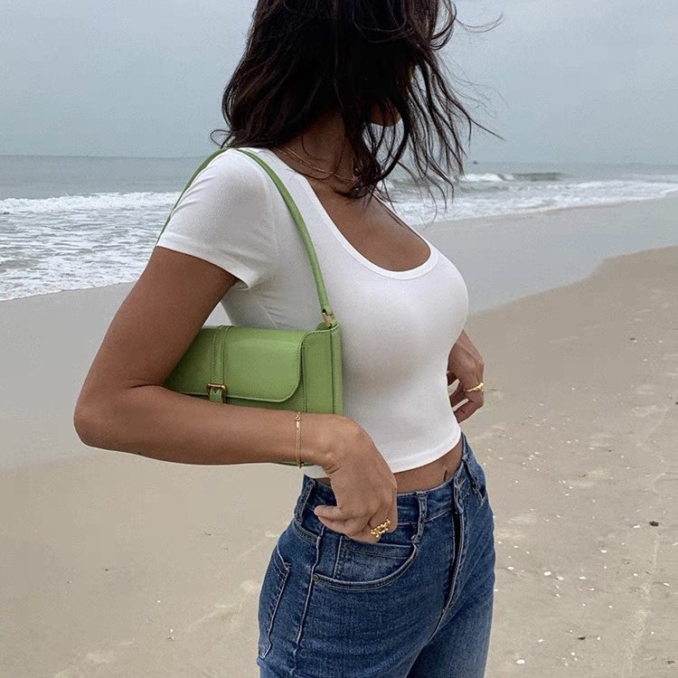 Áo Croptop Nữ Gân Tăm, Cổ Vuông Tay Ngắn - Tharo Clothing