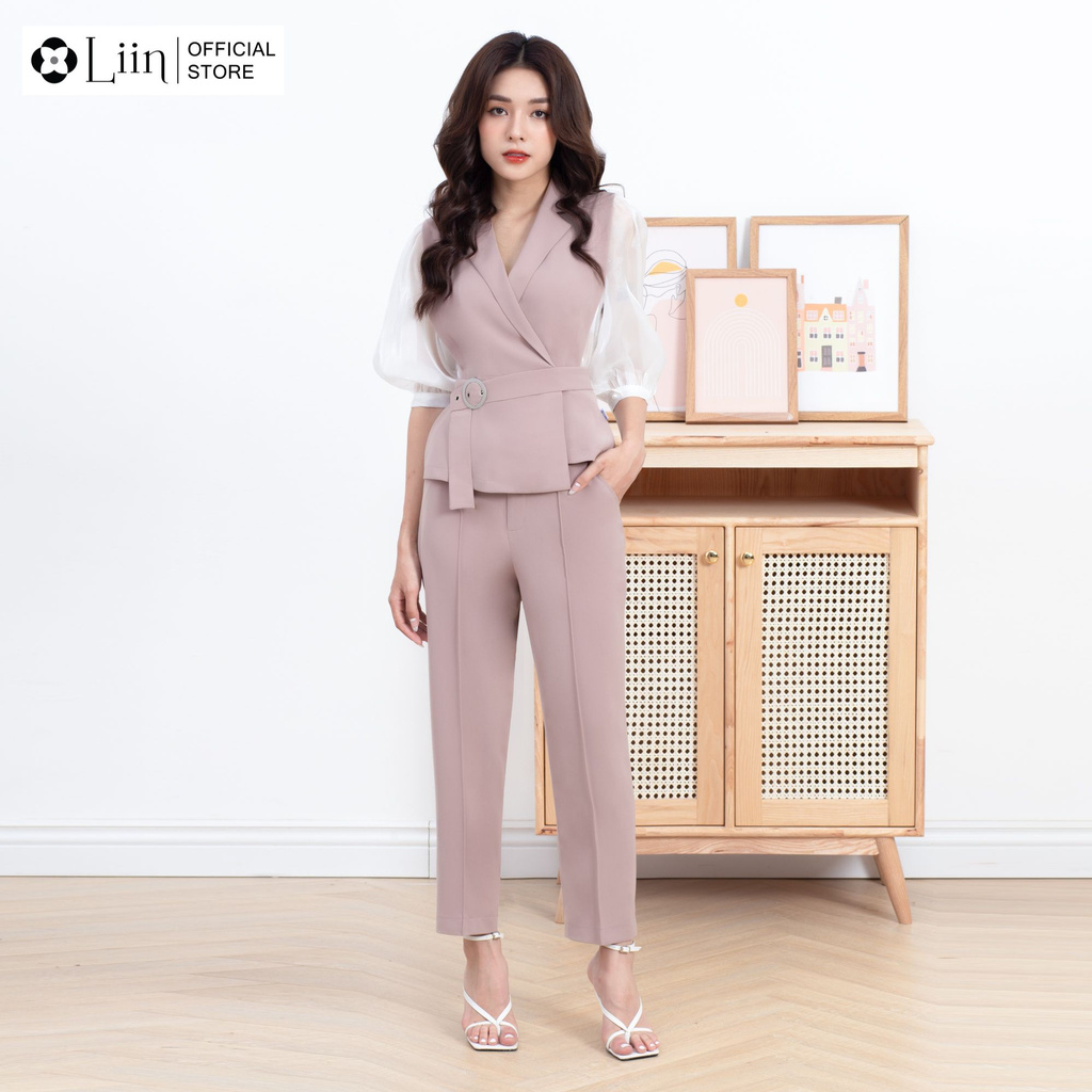 Áo vest nữ Linbi màu hồng, phối oganza sang trọng, xinh xắn Liin clothing V5313