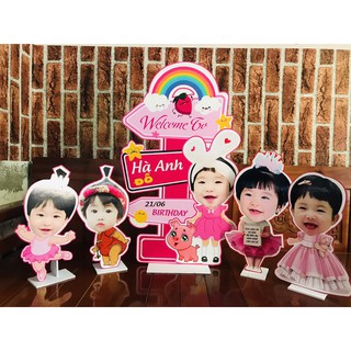 Set sinh nhật 2 chibi 30cm, 2 chibi 25cm, 1 welcom 60cm