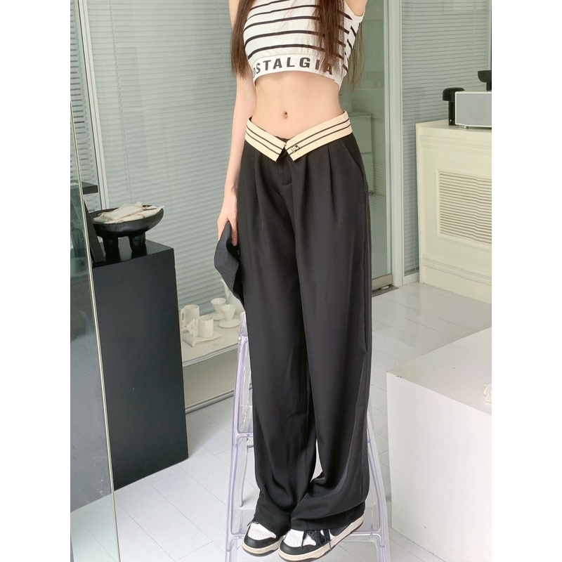 QKOOLE Quần dài  ống rộng phong cách Hàn Quốc cho nữ
