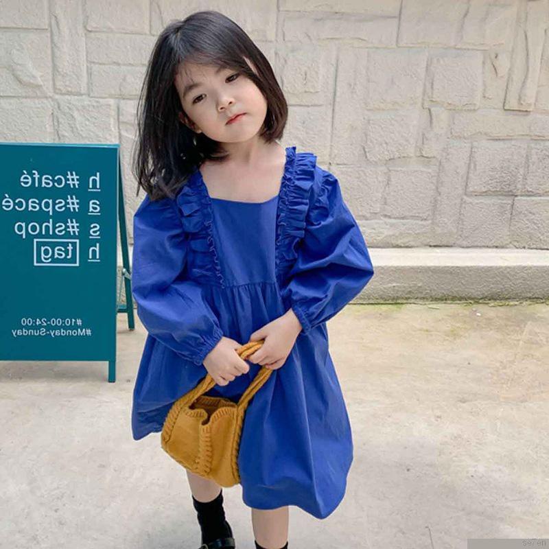 Đầm công chúa cổ vuông tay dài phong cách Hàn Quốc cho bé gái Se7en