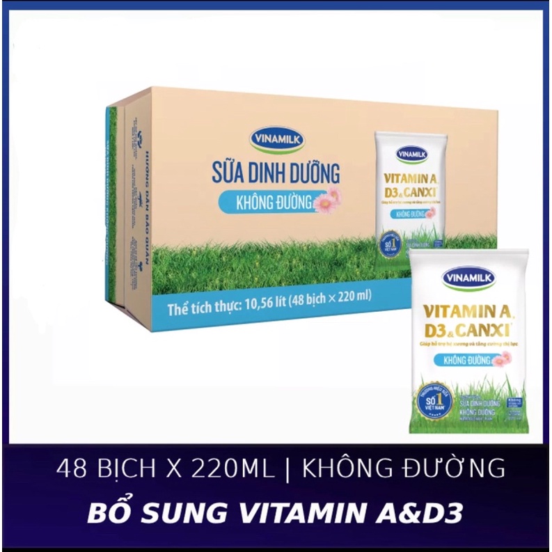 Thùng 48 Bịch] Sữa Tiệt Trùng Vinamilk KHÔNG ĐƯỜNG