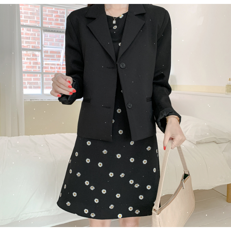 SUXI Đầm họa tiết hoa cúc thời trang hè tay ngắn dành cho nữ