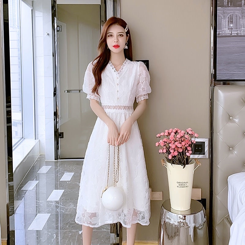 VÁY REN TRẮNG CỘC TAY THÊU QUYẾN RŨ SANG TRỌNG-VÁY TRẮNG CÔNG CHÚA XOÈ BỒNG BỀNH TAY PHỒNG SIÊU XINH😍