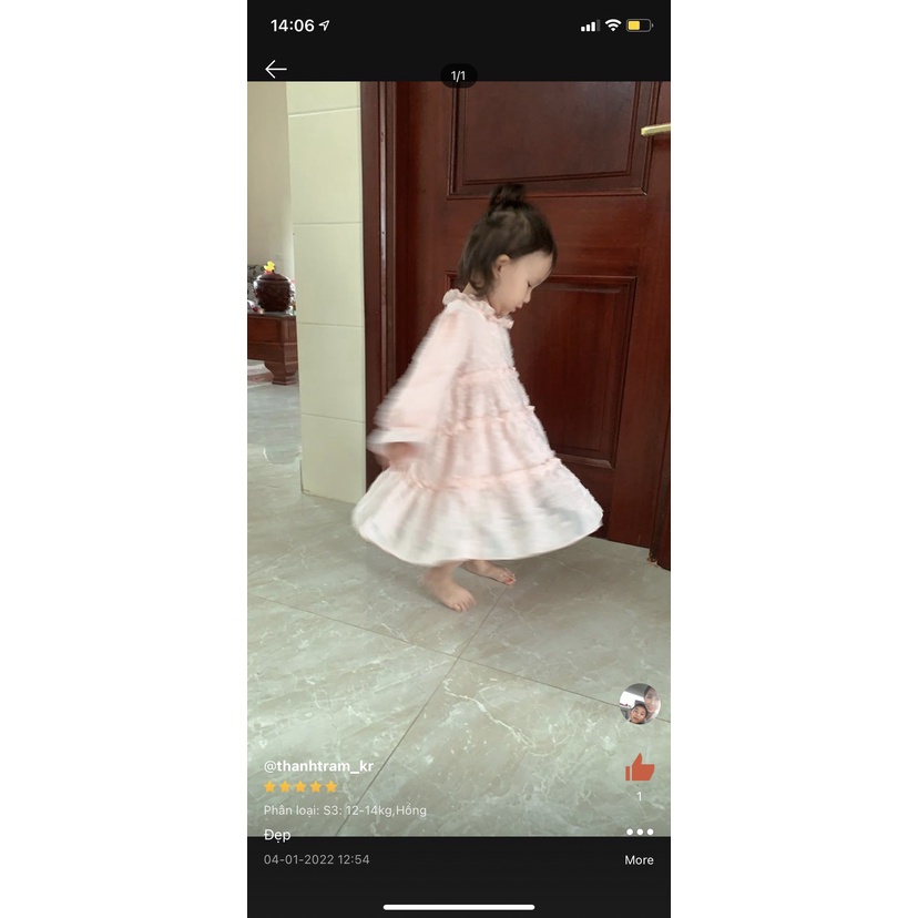 Váy bé gái bèo trắng, đầm công chúa ren lông 2 màu trắng, hồng