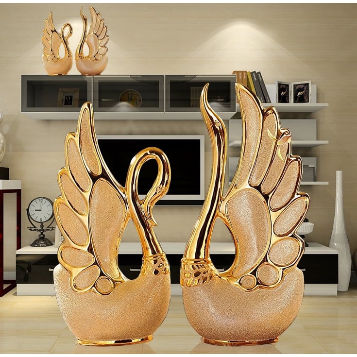 Mô hình trưng bày decor trang trí Tượng thiên nga Gold Swarovski decor trang trí phòng khách