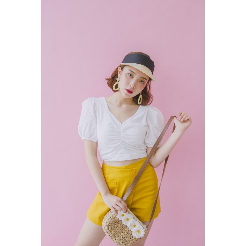 Áo tiểu thư xinh nhúm ngực tay phồng nhẹ chất voan