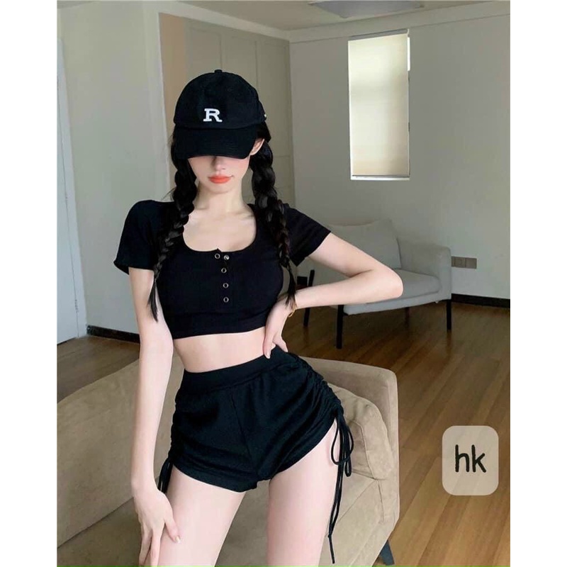 Set Áo Croptop Vạt Bầu Và Quân Rút S018