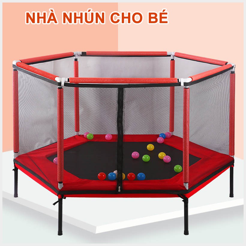 Nhà nhảy nhún ,Nhà bóng trẻ em, nhà nhún lò xo lục giác có lan can, Đệm nhún lò xo cho bé, có Bạt Quây cho trẻ em