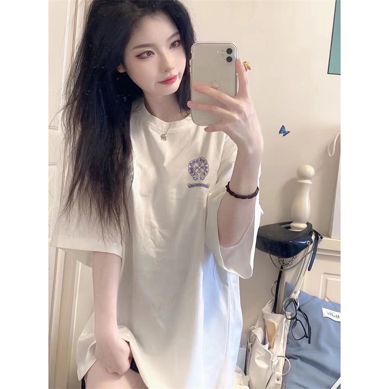 Ch High Street Trend Áo Thun Tay Ngắn Dáng Rộng In Hình Móng Ngựa Cổ Điển Phía Trước Thời Trang Đường Phố Giản Dị