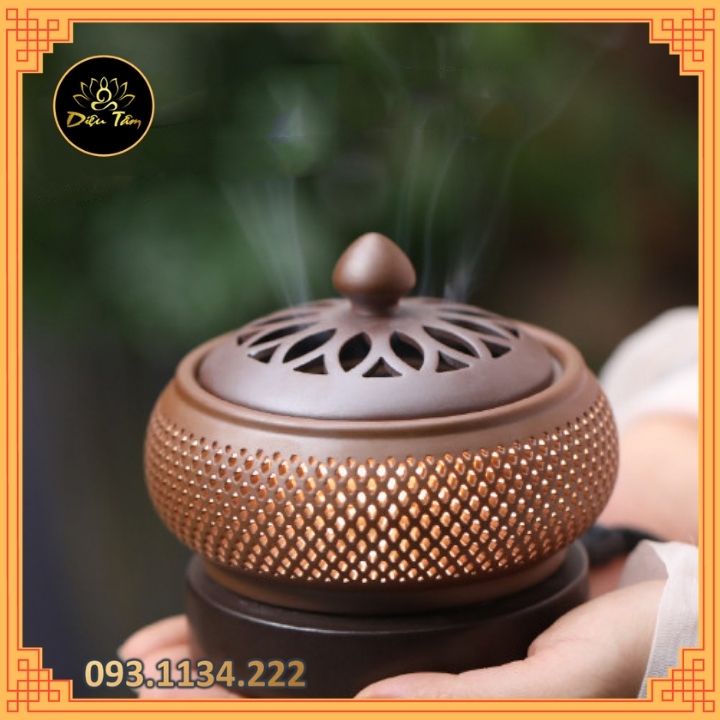 Lư xông trầm hương, tinh dầu bằng điện có chế độ hẹn giờ có đèn ngủ gốm tròn