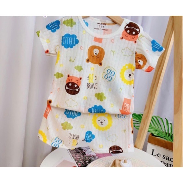 Bộ cotton giấy cộc tay in hình dễ thương cho bé từ 3 đến 14kg