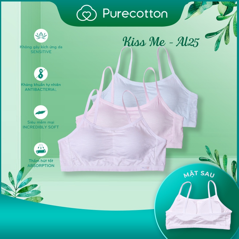 COMBO đủ màu Áo lá học sinh Pure Cotton - Áo lót bé gái mới lớn kiểu dáng chui đầu có đệm