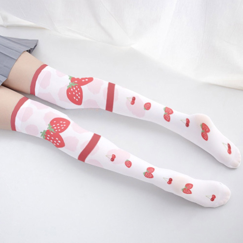 Xiangbao Vớ Lolita Dài Ngang Đùi In Họa Tiết Dâu Tây Muỗng Nĩa Dễ Thương Cho Nữ