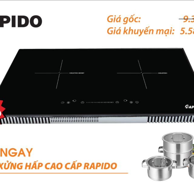 [Mã ELHADEV giảm 4% đơn 300K] BẾP TỪ ĐÔI RAPIDO MẶT KÍNH VÁT ĐIỀU KHIỂN TRƯỢT