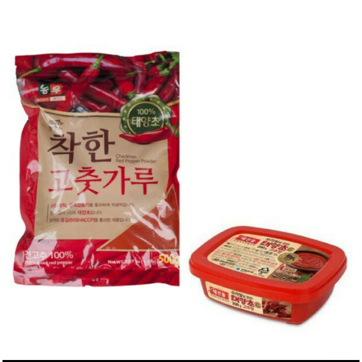 Combo 500g ớt bột hàn quốc làm kim chi loại ngon kèm 200g hộp tương Gochujang
