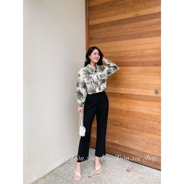 Áo sơ mi nữ vải họa tiết Cọ chất vải cotton rất đẹp 1 màu độc nhất Tròn Xoe Shop