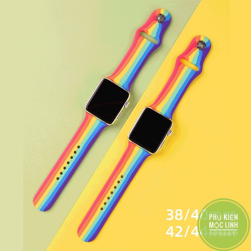 ⏰CẦU VỒNG⏰ DÂY ĐỒNG HỒ CAO SU APPLE WATCH SPORT BANDS CAO CẤP FULL SIZE 1 2 3 4 5 38mm 40mm 42mm 44mm RANBOW