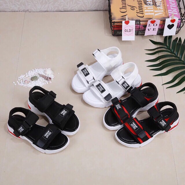 Giày sandal I Dép quai hậu đi học phong cách trẻ trung gót phối đỏ nổi bất đế cực êm đi siêu bền