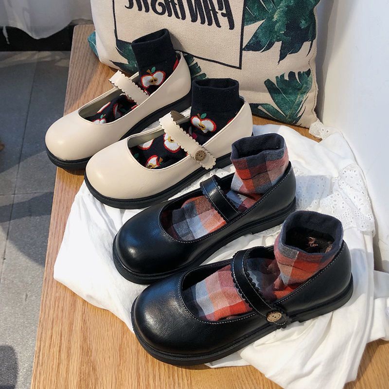 Giày Đen Đế Dày Phong Cách Retro Anh Quốc Cho Nữ